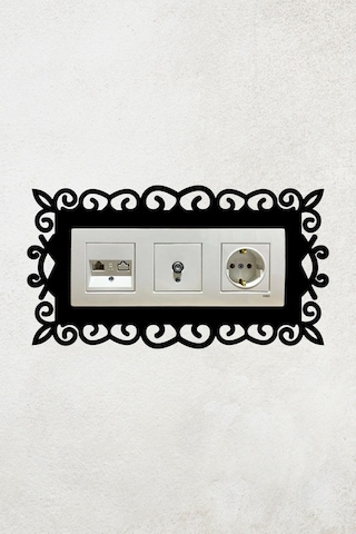 Şık Desen Tasarım 3lü Priz Çerçevesi İç Ölçü 22,75x8,4 Cm Üçlü Dekoratif Çerçeve - Duvar Süsü Siyah