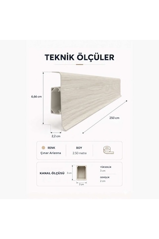 Esquero Kablo Kanallı PVC Süpürgelik 250 cm, Açılabilir Kapaklı, Çınar Arizona, ESQ602