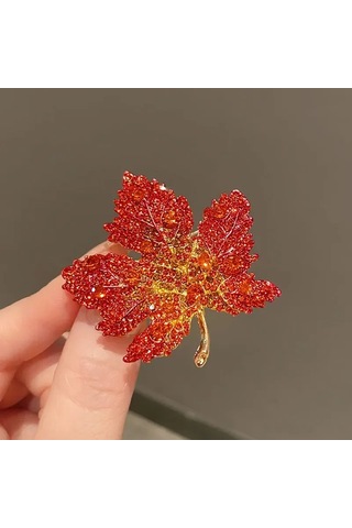 Mufunye Klasik Kırmızı Klen Yaprağı Desenli, İçinde Yaratıcı Yüzük Ve Zirkon Taşlarıyla Zenginleştirilmiş, Kaliteli Çelikten Yapılmış, Unisex Broş, Giyim Ve Aksesuar Eşliğinde Mükemmel Bir Seçim Çok Renkli