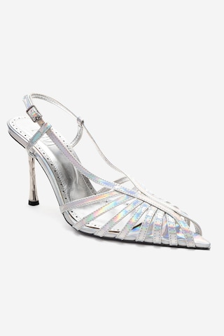 Luvishoes Leaf Gümüş Hologram Kadın Topuklu Ayakkabı Gümüş