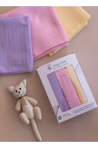 Çok Amaçlı Müslin Örtü & Battaniye 3'lü Set Pamuk Oeko-teks Sertifikalı 80x80 CM Açık Pembe