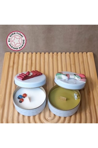 Uretti - Ayşe 7362 8284 El Yapımı 2'li Misk - Amber Ve Okaliptus Metal Kutuda Mum - 3 X 7 Cm Beyaz