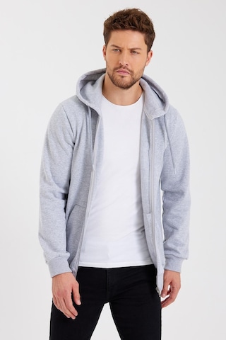 Comeor Kanguru Cepli Kapüşonlu Fermuarlı İçi Pamuklu Erkek Sweatshirt Gri