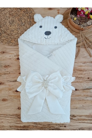 Kışlık Bebek Kundağı Unisex Bebek Dış Kundak Battaniyesi Hastane Çıkışı Kundak Battaniye Ekru