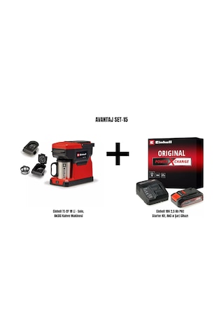 Einhell SET-15 TE-CF 18 Li Akülü Kahve Makinesi + Einhell 18 V 2.5 Ah PXC Starter Kit Akü & Şarj Cihazı