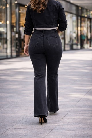 Cedy Denim Cedy Denım - Kadın Büyük Beden İspanyol Paça Yüksek Bel Skinny Fit Likralı Pantolon C628 Gri