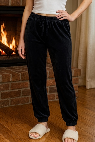 Kadın Paçası Lastikli Cep Detaylı Kadife Kumaş Tek Alt 503 Siyah Siyah