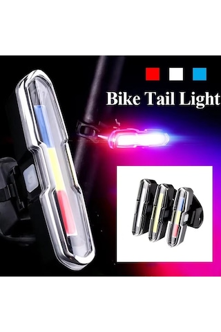 Bisiklet Led İkaz Uyarı Fener Mavi Kırmızı Beyaz Çakarlı Usb Şarjlı Stop Lambası Siyah - Kırmızı - Beyaz