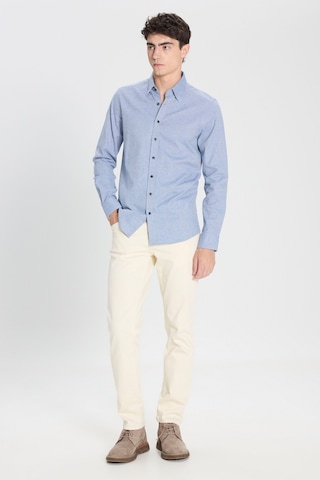 AC&Co / Altınyıldız Classics Erkek Mavı Slim Fit Dar Kesim Klasik Yaka Flanel Gömlek Mavı