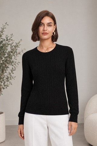 Youknitwear You Rio %100 Pamuk Bisiklet Yaka Kadın Kazak Siyah