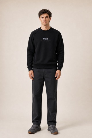 Redline Black Yeni Sezon Erkek Kışlık Regular Fit Sweatshirt Pamuklu Siyah