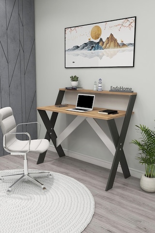 Enda Home Ders Çalışma Masası X Ayaklı Atlantik Çam Antrasit - Atlantik Çam