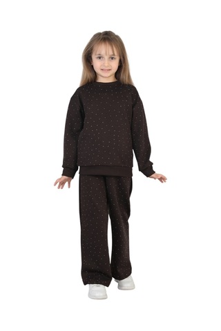 Erdem Kıds Kız Çocuk Taşlı Pijama Takımı Rahat Kalıp Günlük-casual Takım İkili Takım Kahverengi Kahverengi
