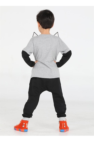 Casabony Tilki Baggy Erkek Çocuk Pantolon + T-shirt Takım-gri - Siyah