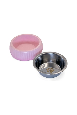 10 Adet Organik Seramik Mama Kabı Pembe Kedi Köpek Çelikli