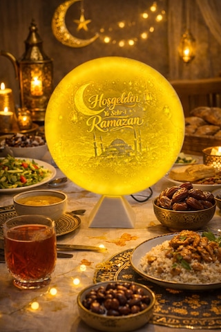 Hoşgeldin Ramazan 11 Ayın Sultanı Halka Led Dekoratif Işık Masa Lambası Dini Hediye Adaptör Dahil Beyaz