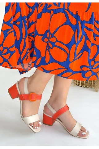 Year Bej Cilt Turuncu Detaylı Turuncu Topuklu Kadın Topuklu Ayakkabı Bej3