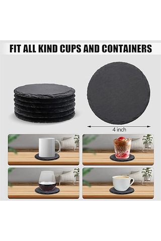 6 Adet Yuvarlak İçecek Altlıkları, 4 İnç Kaya Taş Altlıkları Toplu Altlıklar Siyah