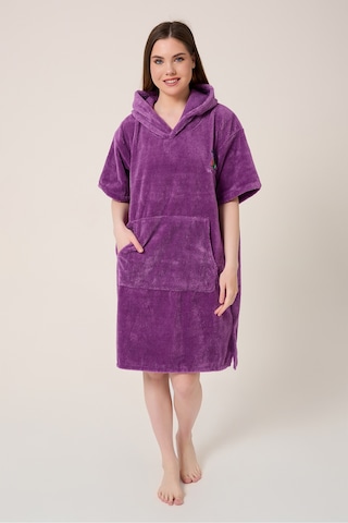 Palmiye Sörf Nakışlı Yetişkin Sörf Yazlık Panço Kapüşonlu Plaj Havlusu Mor Mor
