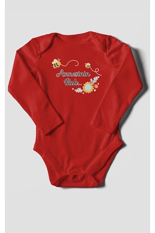 Morivokids Annesinin Balı Uzun Kollu Bebek Body %100 Pamuk Kırmızı