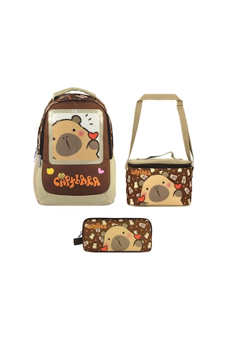 Capybara Erkek Çocuk - Kahverengi İlkokul Üçlü Çanta Seti - Setcpb5209a Çok Renkli