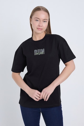 Velvoria Unisex Oversize Siyah Run T-shirt