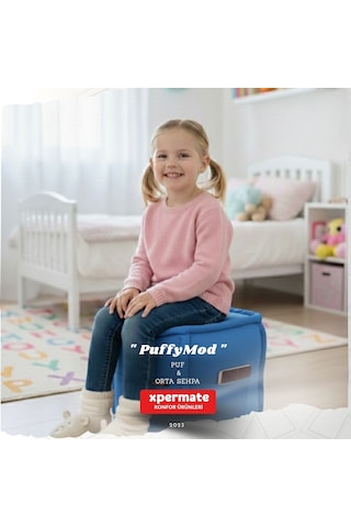 Dekoratif Kare Puf Orta Sehpa Ayak Uzatma Puf 40x40x42 Cm Puffymod Mavi