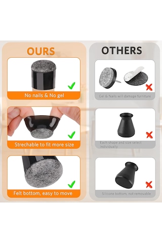 32 Adet Sandalye Ayağı Koruyucusu, Ahşap Zeminler Ve Fayanslar İçin Keçe Pedli Siyah Silikondan Yapılmış Küçük Sandalye Ayağı Kapakları Diğer