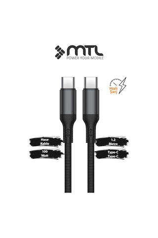 100w Pd Type-c To Type-c Hasır Örgülü Ultra Hızlı Şarj Ve Data Kablosu 1.2 Metre Mt2520