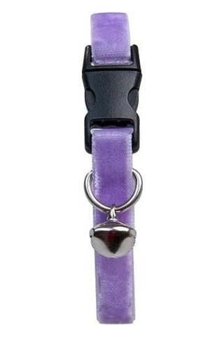 Kadife Zilli Ayarlanabilir Kedi Boyun Tasması 22-30 Cm Lila-18506