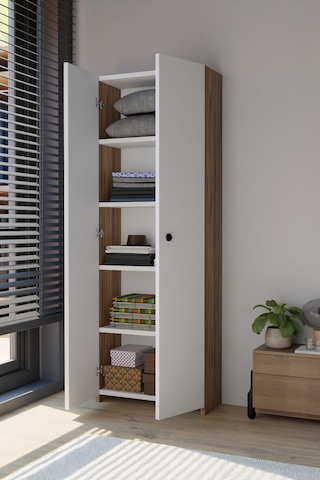 Alpaevmobilya 150 Cm 2 Kapaklı 5 Raflı Geniş Çok Amaçlı Yatak Odası Kıyafet Dolabı Düzenleyici Ve Organizer Beyaz - Atlantik Çam