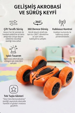Uzaktan Kumandalı 5 Fonksiyonlu Işıklı Şarjlı 360 Derece Dönebilen Oyuncak Akrobat Araba Çok Renkli