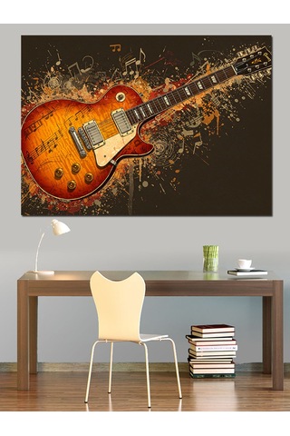 Elektro Gitar Ve Notalar Patlaması Dekoratif Kanvas - Mdf Ahşap Tablo