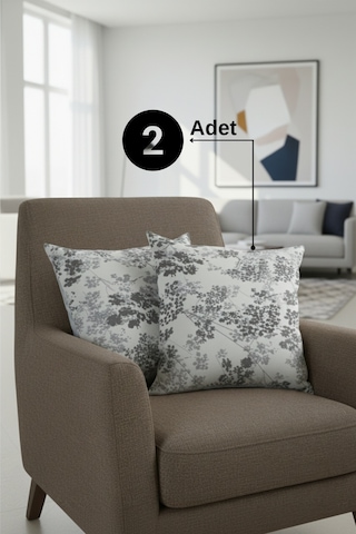 Chevron Bohem Dekoratif Punch Yastık Kırlent Kılıfı 2 Adet 45x45 Hayat Ağacı Gri 45 x 45