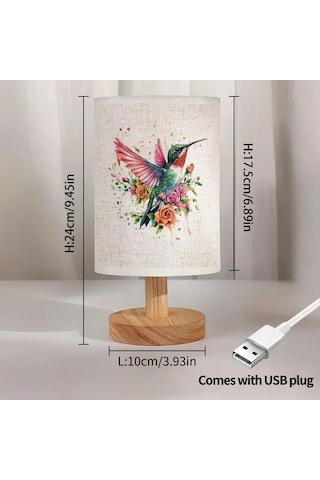 Willowhaven 24x10 Çiçek Dalı Kuş Baskılı Nordic Ahşap Renk Masa Lambası Yatak Odası Ve Ofis İçin Usb Led Işık Ahşap