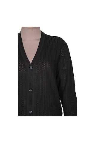 Hesna Kadın Niran Triko Cepli Düğmeli Siyah Hırka Ceket Siyah