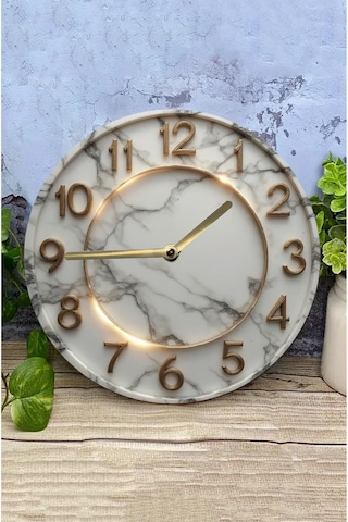 Mermer Desenli 3d Görünümlü Mdf Duvar Saati 33 Cm Şık Ve Modern Tasarım Sdw312 Renkli