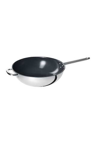 Wok Tava, Yapışmaz Kaplama-paslanmaz Çelik, 32 Cm Açık Bej