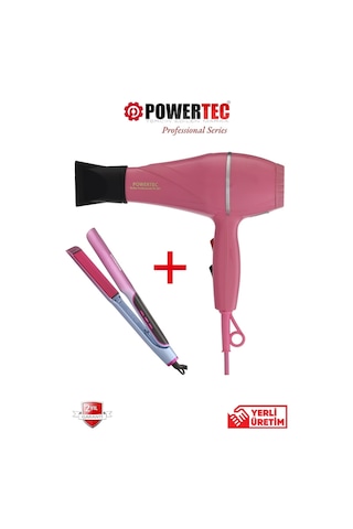 Powertec TR-501 Profesyonel Saç Kurutma Makines Pembe + TR-2830 Iontech Saç Düzleştirici