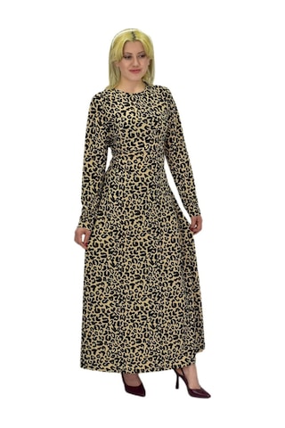 Kadın Leopar Desen Krep O Yaka Elbise Bgl-st03539 001