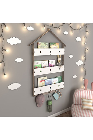 Mingitav Maison Çatılı Askılı Ahşap Eğitici Montessori Kitaplık Ahşap