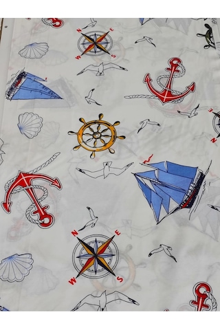 Bebek Özel Bir Metre Pamuklu Kumaş Denizci Gemi Desenli 240 Cm Eninde 100x240 Cm Çok Renkli