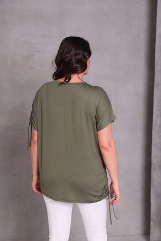 Kolu Eteği Büzmeli Bluz Haki Yeşil Haki