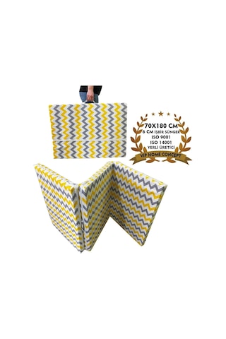 Katlanır Yer Yatağı Ve Tek Kişilik Sünger Katlanır Minder Yatak 70x180 Cm 6 Cm-sarı Gri Zikzak