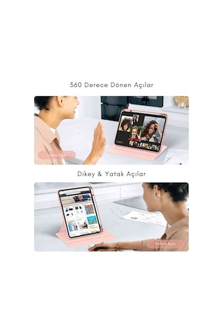 Apple Uyumlu iPad Air 13 2025 M3 Çip 360 Dönebilen Yatay Dikey Standlı Fuchsia Pino Tablet Kılıfı Kılıf
