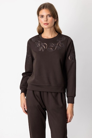 On Fashion Kolları Ve Yakası Pencere Detaylı Kahverengi Sweatshirt 66322 Kahve