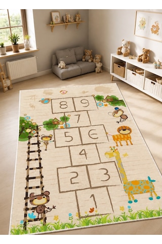 STY Home Seksek Çocuk Oyun Halısı Kaymaz Makinede Yıkanabilir Eğitici Bebek Ve Çocuk Odası Halısı Oyun78 Krem