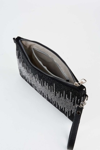 Vivaq Kadın Dalgalı Gümüş Taşlı Süet Bilek Askılı Ve Zincir Askılı Portföy El Ve Clutch Çanta SİYAH