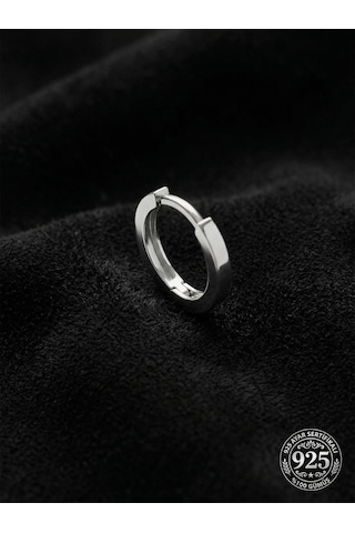 925 Ayar Gümüş Rodyum Kaplama Yuvarlak Erkek Halka Küpe - Tek 2x14mm