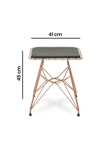 Dikdörtgen Çelik Tel Tabure Minderli Bakır 41x34x45 Cm Antrasit